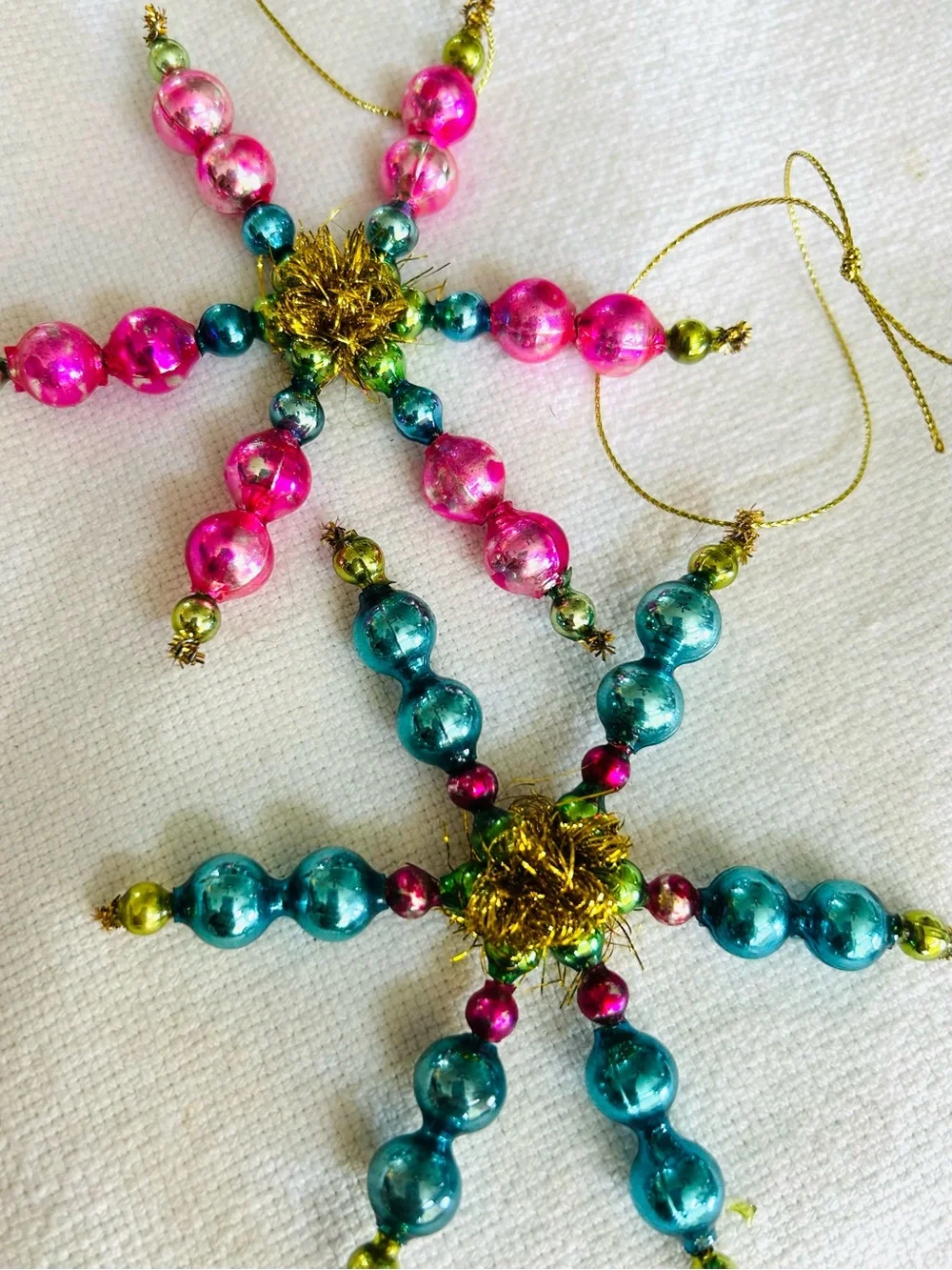 Vintage repurposed mercury, glass bead flowers holiday Christmas ornaments